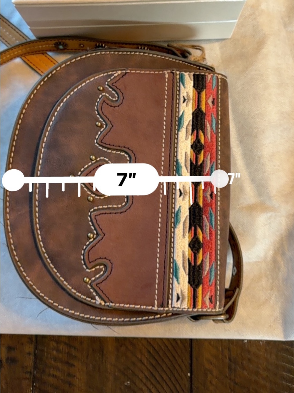 Tony Lama Brown Leather Crossbody with Multicolor Aztec Accent - Picture 7 of 8